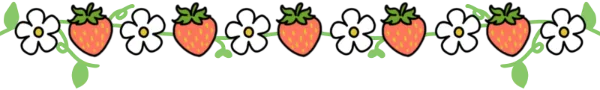 Decorative border of alternating strawberries and white flowers with green leaves.